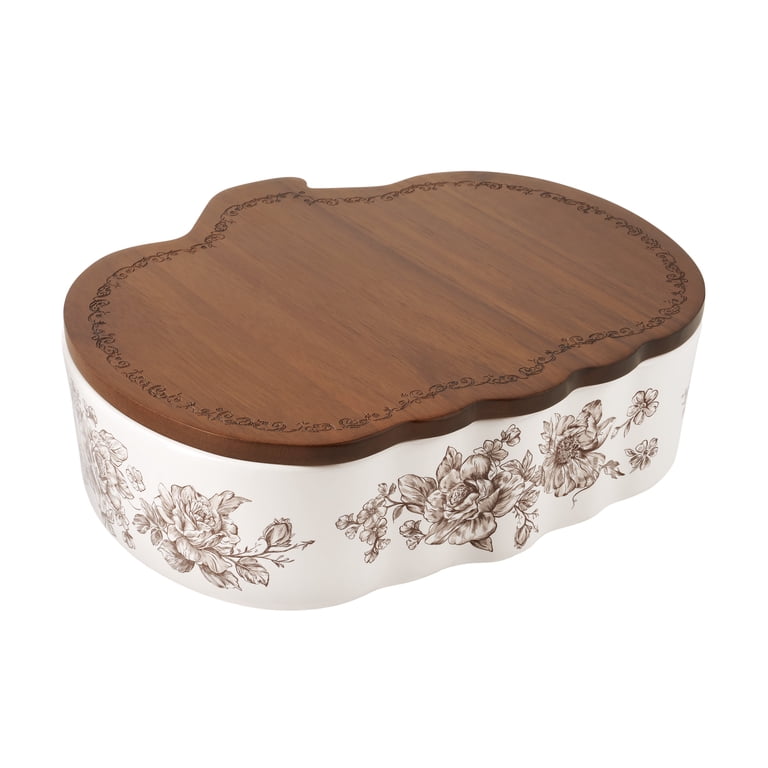 The Pioneer Woman Stoneware Pumpkin Baker with Acacia Wood Lid