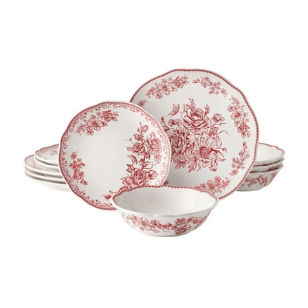 The Pioneer Woman Agatha 12-Piece Stoneware Dinnerware Set, Red