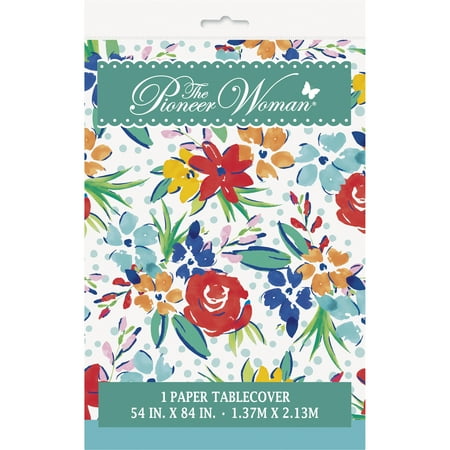 Pioneer Woman Birthday Flowers Plastic Party Tablecloth, 84 x 54in