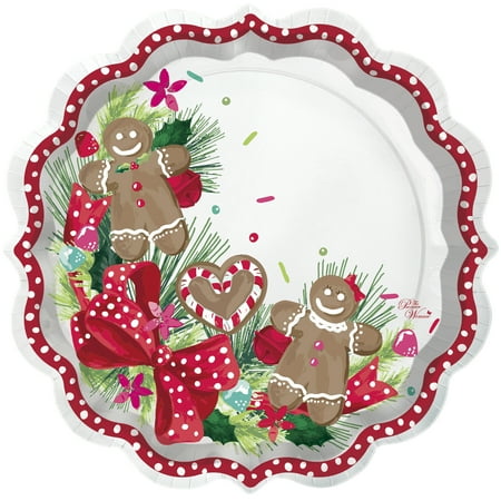 Pioneer Woman Gingerbread Bow Christmas Paper Dessert Plates, 8in, 36ct