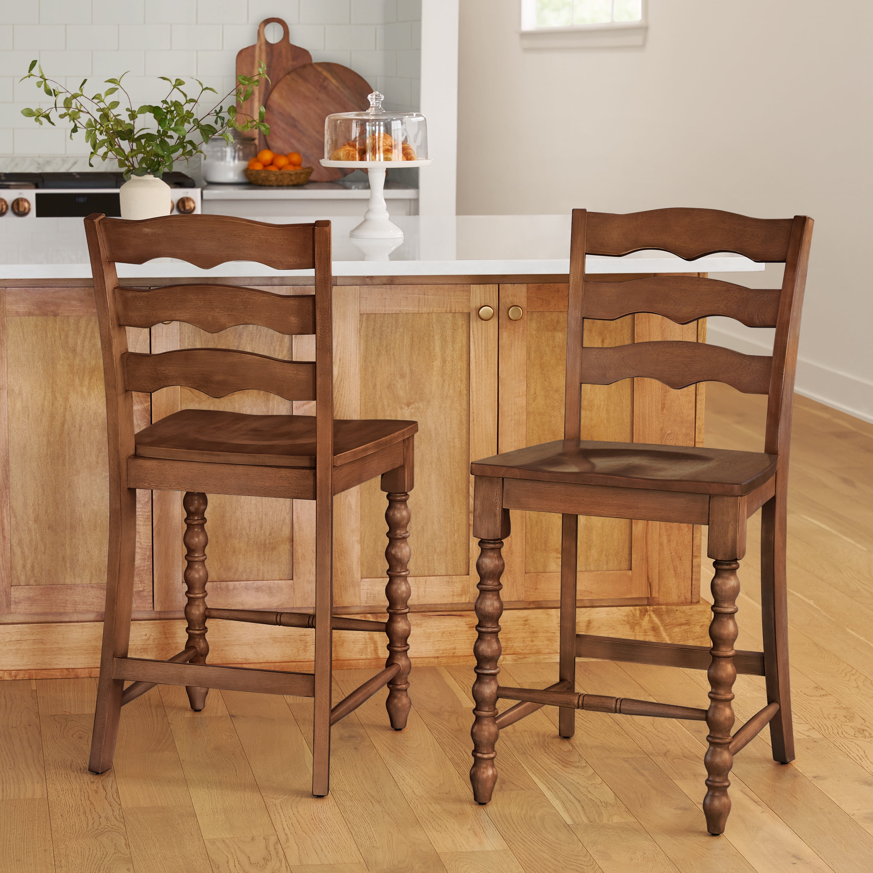 Pioneer Woman Harper Counter-Height Wood Stools, 2 Pack, Homestead Brown - Walmart.com