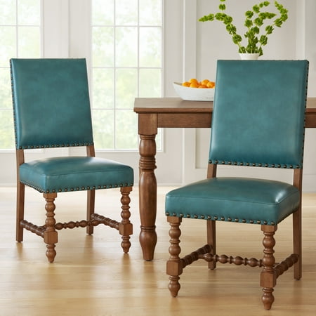 Pioneer Woman Harper Faux Leather Dining Chairs, 2 Pack, Turquiose