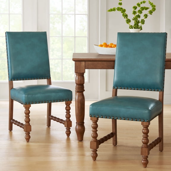 Pioneer Woman Harper Faux Leather Dining Chairs, 2 Pack, Turquoise