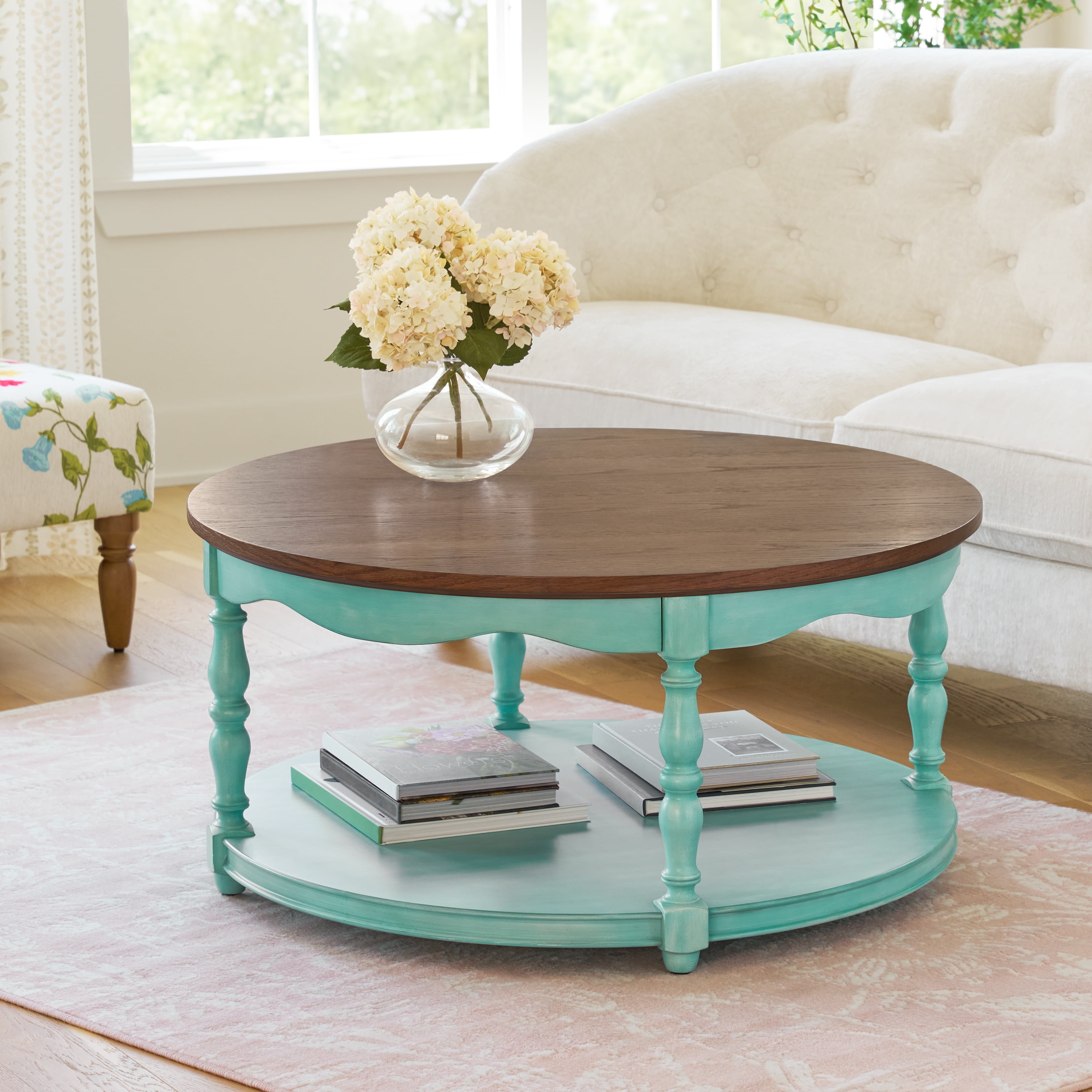 Pioneer Woman Helen Round Coffee Table, Teal - Walmart.com