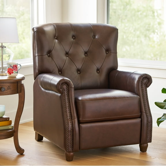 Pioneer Woman Harper Faux Leather Recliner, Whiskey Upholstery