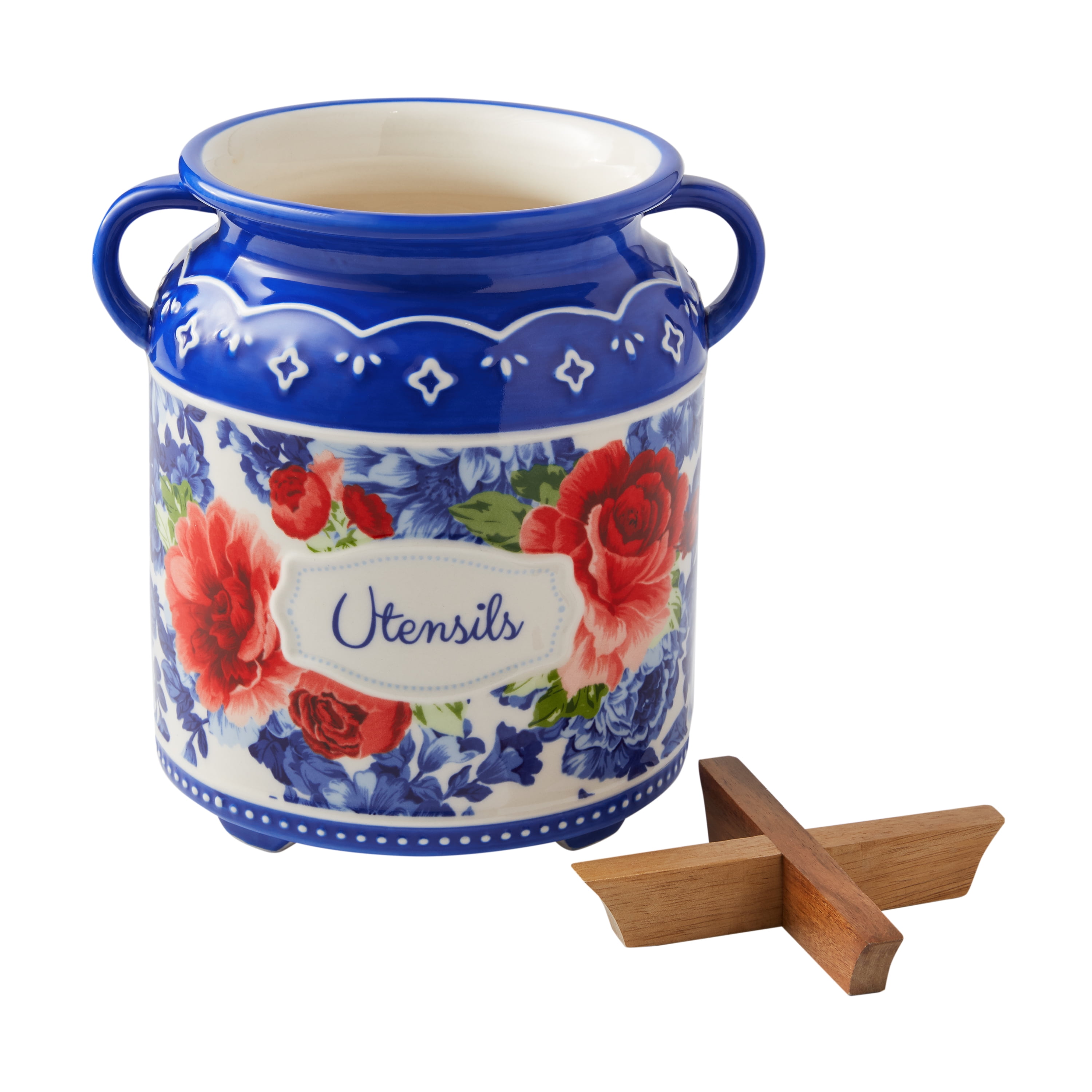 The Pioneer Woman, Other, New The Pioneer Woman Sweet Romance Ceramic  Utensil Crock With Wood Divider