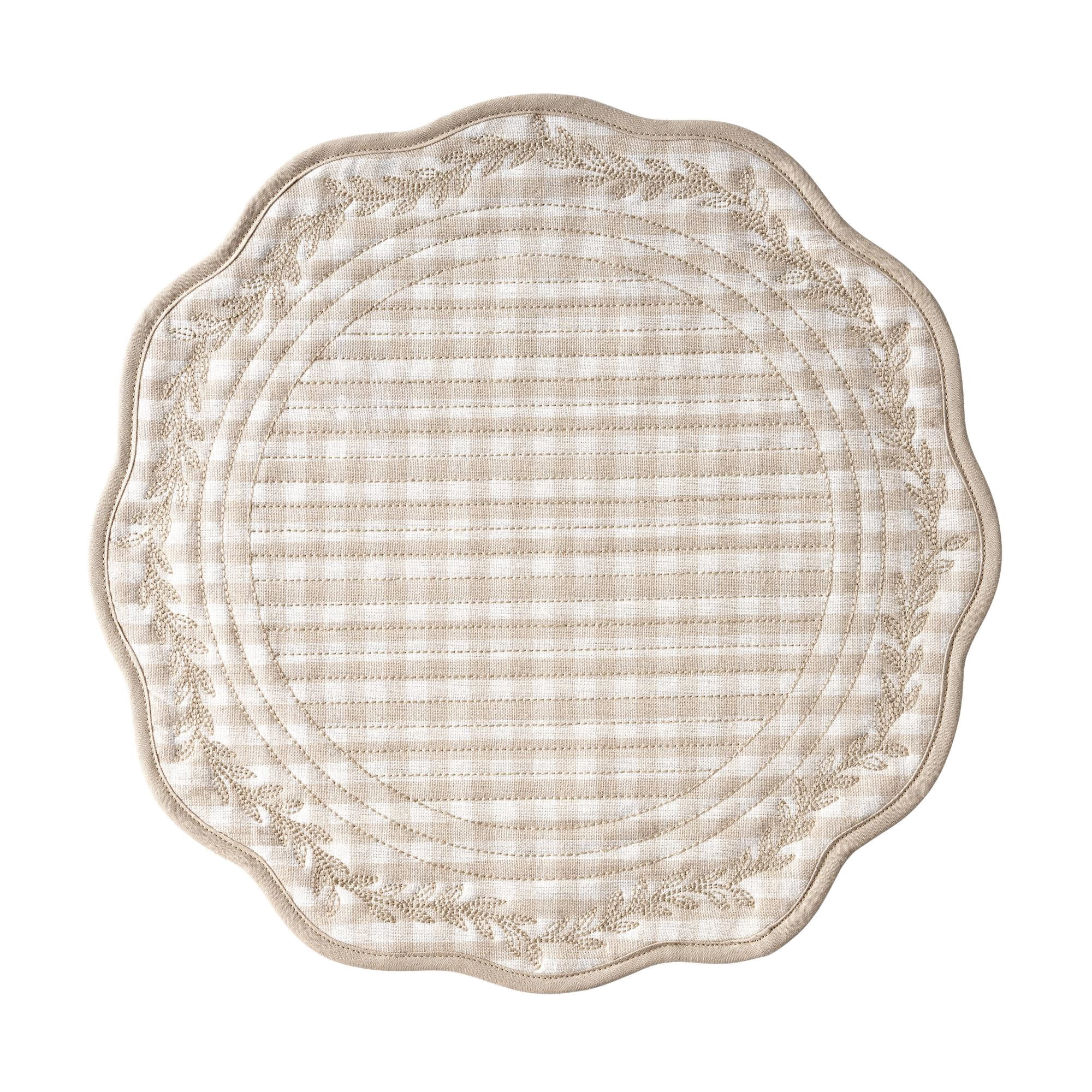 The Pioneer Woman Quilted Mini Gingham Woven Placemat, Beige, 15" Round