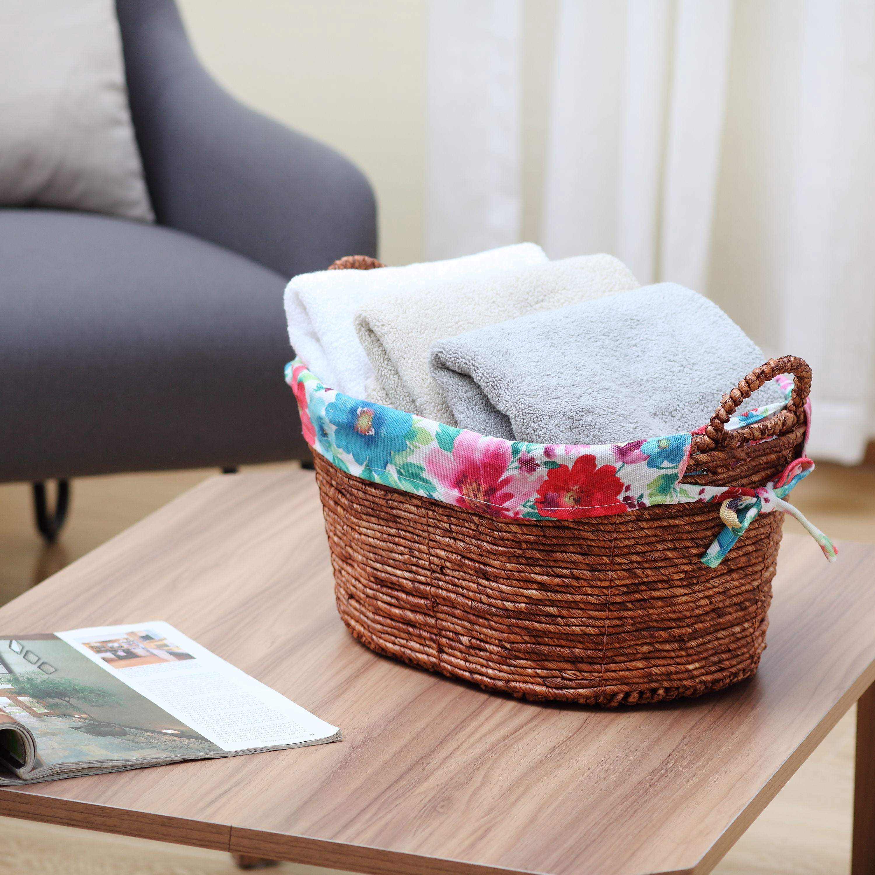 Pioneer Woman Small Oval Multicolored Floral Maize Basket