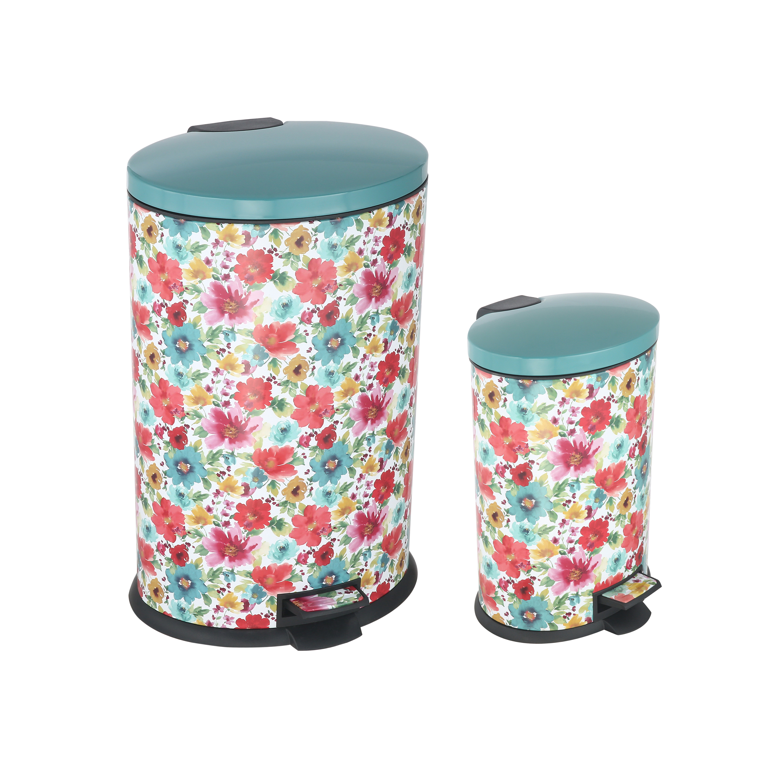 Pioneer Woman Stainless Steel 10.5 gal and 3.1 gal Kitchen Garbage Can Combo, Breezy Blossom - image 1 of 5