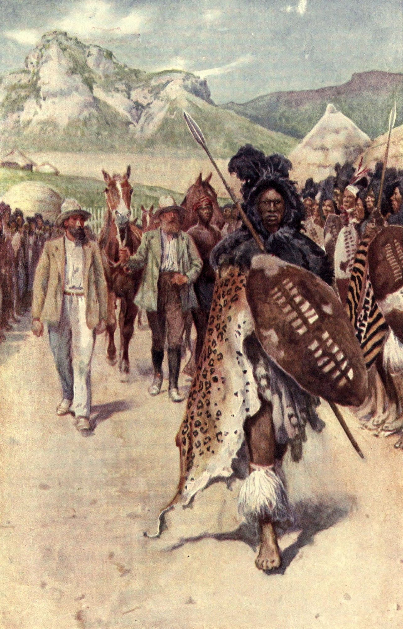 Pioneers in South Africa 1910 Moffat & the Zulus Canvas Art - Walter Paget (18 x 24)