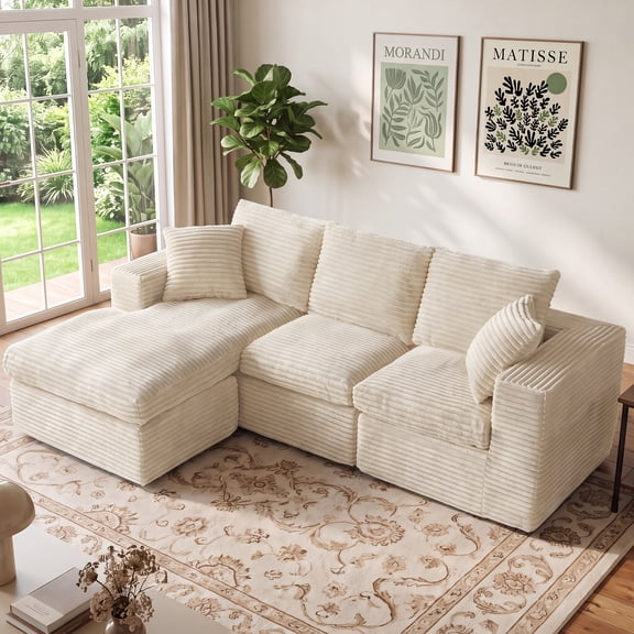 Pionex 96" Sectional Couch Boneless Couch L-Shaped Modular Sofa, No-Assembly Cloud Couch with Double-Layer Cushions, Reversible Chaise & Side Pocket Sofa for Living Room