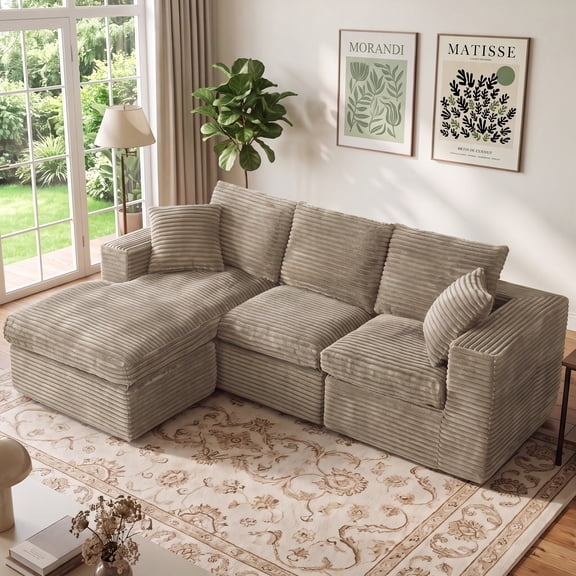 Pionex 96" Sectional Couch Boneless Couch L-Shaped Modular Sofa, No-Assembly Cloud Couch with Double-Layer Cushions, Reversible Chaise & Side Pocket Sofa for Living Room