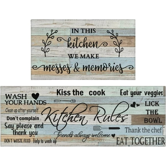 Pionism Farmhouse Kitchen Mat Set, 17" x 47" + 17" x 30" Non-slip (2 Count)