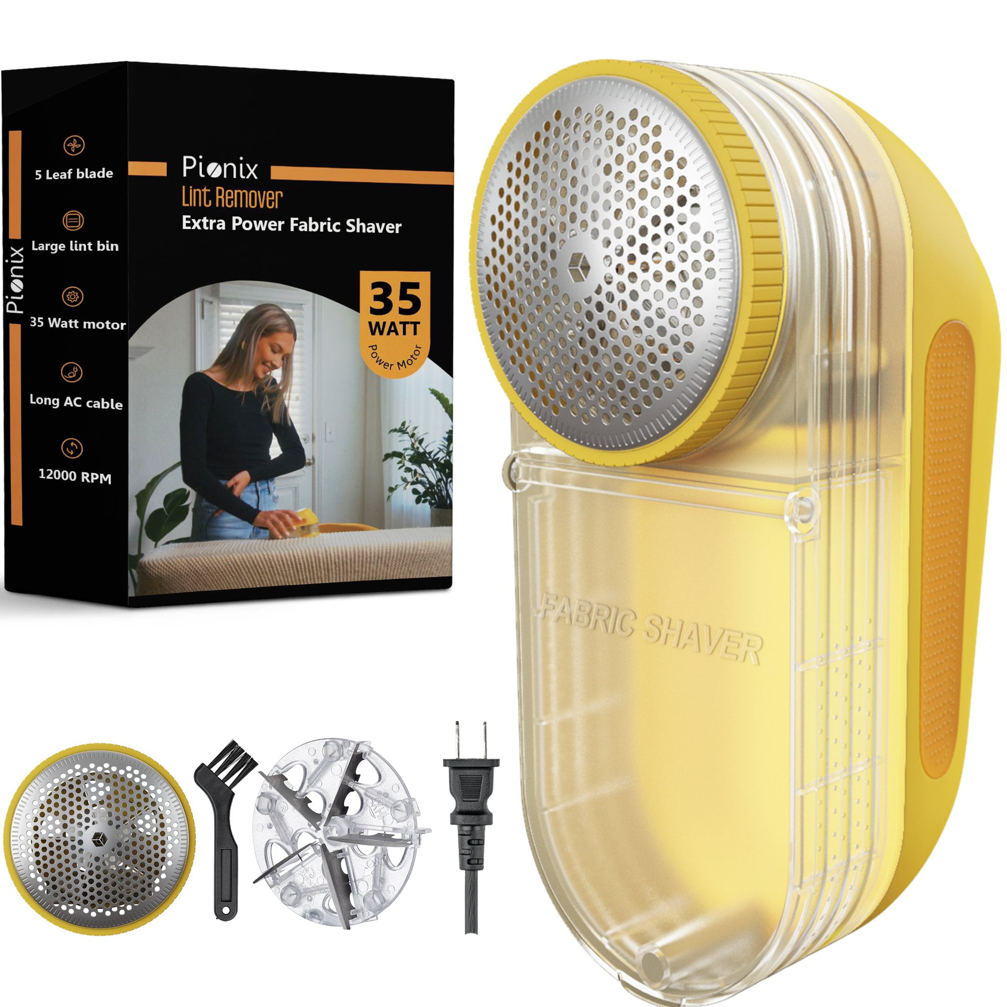 Pionix Extra Power Lint Remover Fabric Shaver - 35W w/ Strong Suction ...