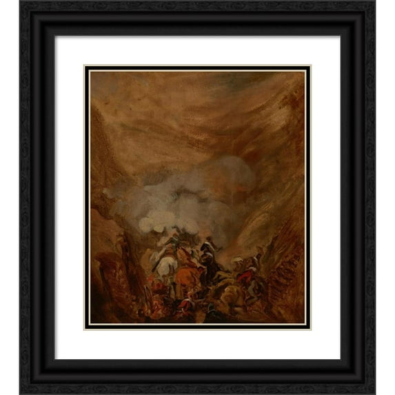 Piotr Michałowski 12x14 Black Ornate Wood Framed Double Matted Museum Art Print Titled: Charge in the Gorge of Somosierra (1837)