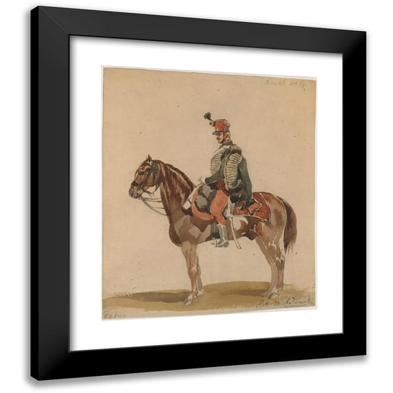 Piotr Michałowski 15x17 Black Modern Framed Museum Art Print Titled - Austrian Hussar on a Bay Horse (1822)