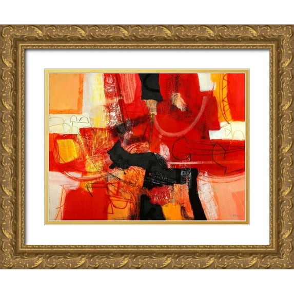 Piovan, Maurizio 18x15 Gold Ornate Wood Framed with Double Matting Museum Art Print Titled - Davanti al fuoco