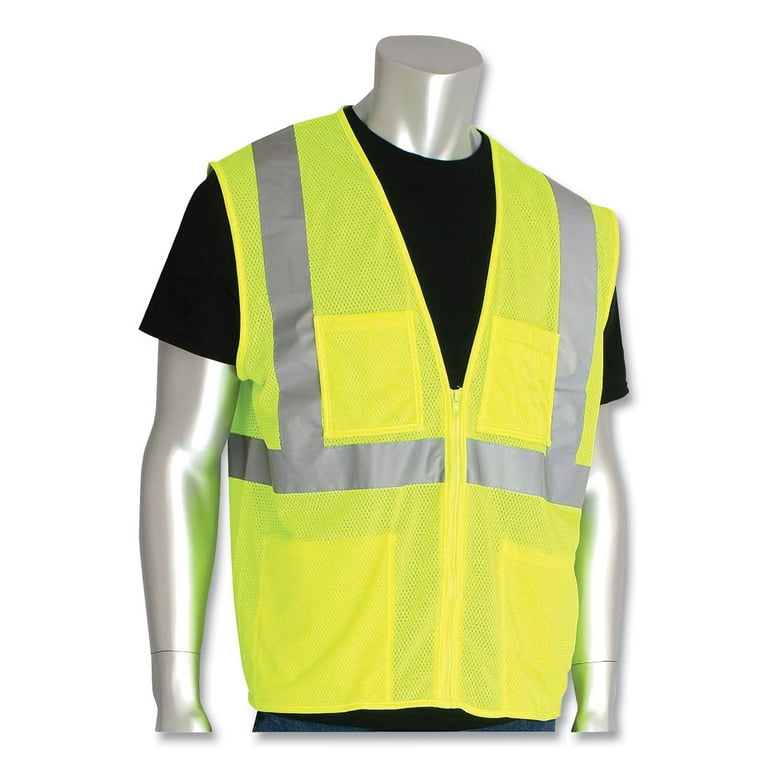 ANSI Class 2 Four Pocket Zipper Safety Vest, Polyester Mesh, X-Large, Hi-Viz Lime Yellow ANSI Class 2 Four Pocket Zipper Safety Vest, Polyester Mesh, X-Large, Hi-Viz Lime Yellow
