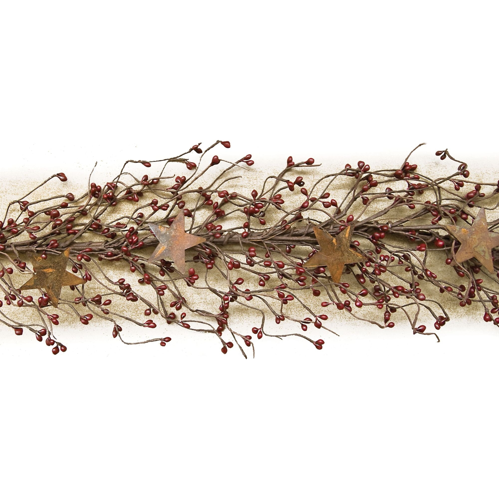 Burgundy Pip Berry Garland with Rusty Metal Stars, 40 Inches