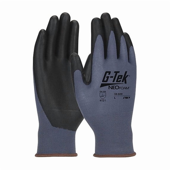 Pip Coated Gloves, Nylon, Sandy, Palm, Knit, Blue/Black, L (9), 12 PK 34-600