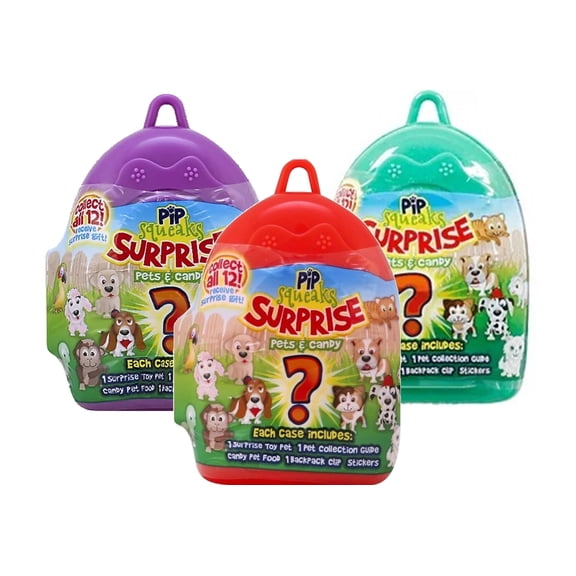 Pip Squeaks SURPRISE .4 oz, Collectible Pets & Candy Variety 3-Pack