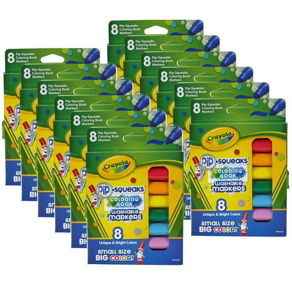 Crayola Pip Squeaks Washable Coloring Book Markers, 8 Per Pack, 12 Packs