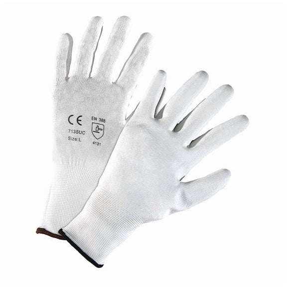 Pip Work Gloves,White,PU Coated,Nylon,S,PK12 713SUC/S