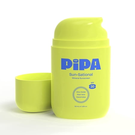 Pipa Sun-Sational 100% Mineral Daily Sunscreen SPF 30, 50 ml | Liquid Everyday Face Lotion with Zinc Oxide | Unscented & Gentle for Sensitive Skin | Kids & Tweens Skin Care