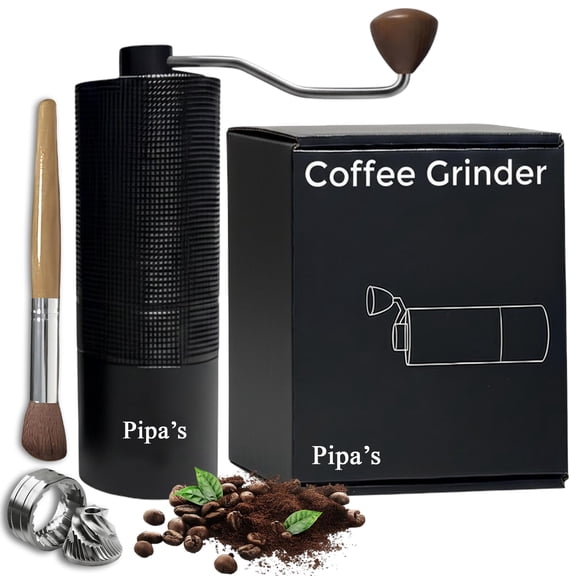 Pipas Manual Coffee Bean Grinder with Brush (35g) | Stainless Steel Burr Mill, Adjustable Coffee Grinder for Espresso, Pour Over, French Press & Cold Brew | Coffee Hand Grinder for Home & Outdoor