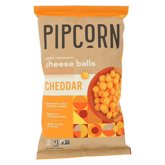 Pipcorn Cheese Balls Cheddar, 4.5oz (Pack of 12)