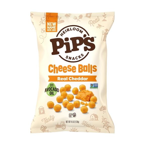 Pipcorn Non-GMO Cheddar Cheese Balls, 4.5 Oz.