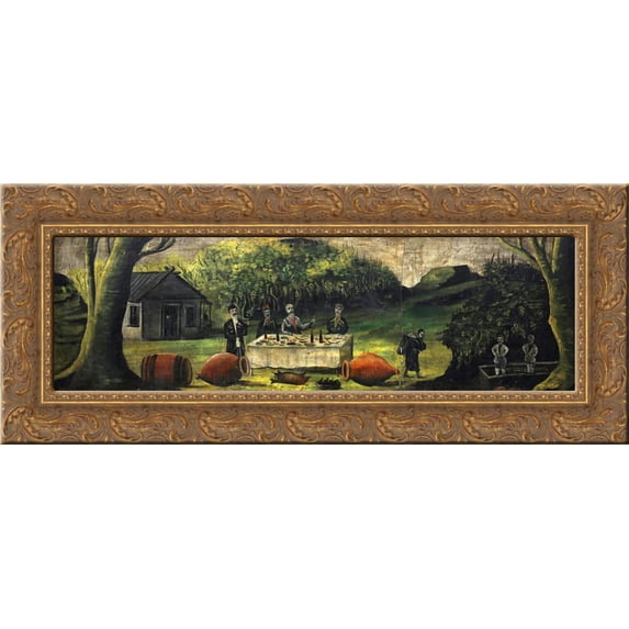 Pipe 24x13 Gold Ornate Wood Framed Canvas Art by Pirosmani, Niko