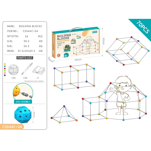 Pipe Bead Building Blocks Castle Tube Connector Set 70PCS DIY STEM Toy Ages 5-7 Birthday Christmas Gift