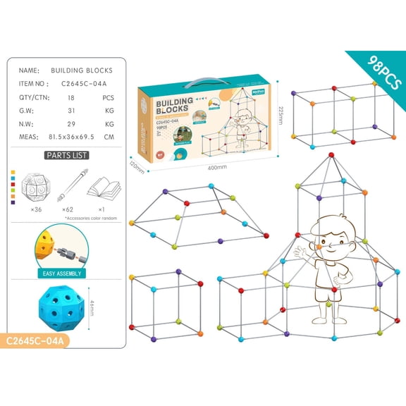 Pipe Bead Building Blocks Castle Tube Connector Set 98PCS DIY STEM Toy Ages 5-7 Birthday Christmas Gift