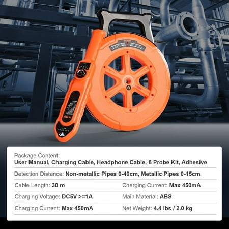 Pipe Blockage Detector and Locator 100ft/30m Waterproof for PVC Plastic Metal Pipes - Plumbing Diagnostic Tool