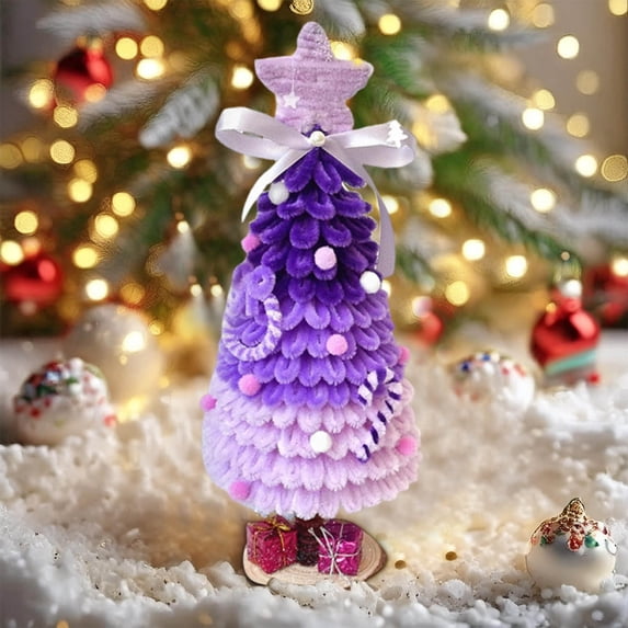 Pipe Cleaner Christmas Tree Craft Kit, Diy Holiday Ornament Making Set with Wooden Base for Festive Home Decor Activity
