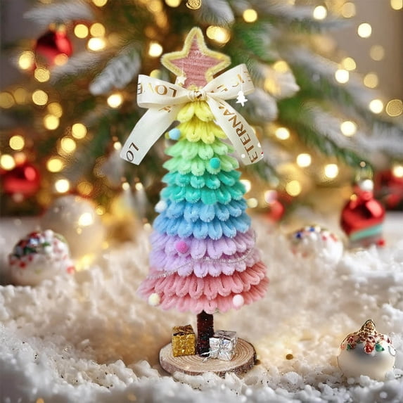 Pipe Cleaner Christmas Tree Craft Kit, Diy Holiday Ornament Making Set with Wooden Base for Festive Home Decor Activity