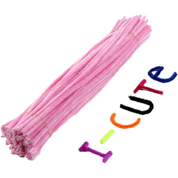 Pipe Cleaners 30cm Glitter Chenille Stems Pipe Cleaners Kids Plush Colorful Pipe Cleaner Toys Handmade DIY Craft Supplies Craft Pipe Cleaners (Color : Pink, Size : 50pcs)