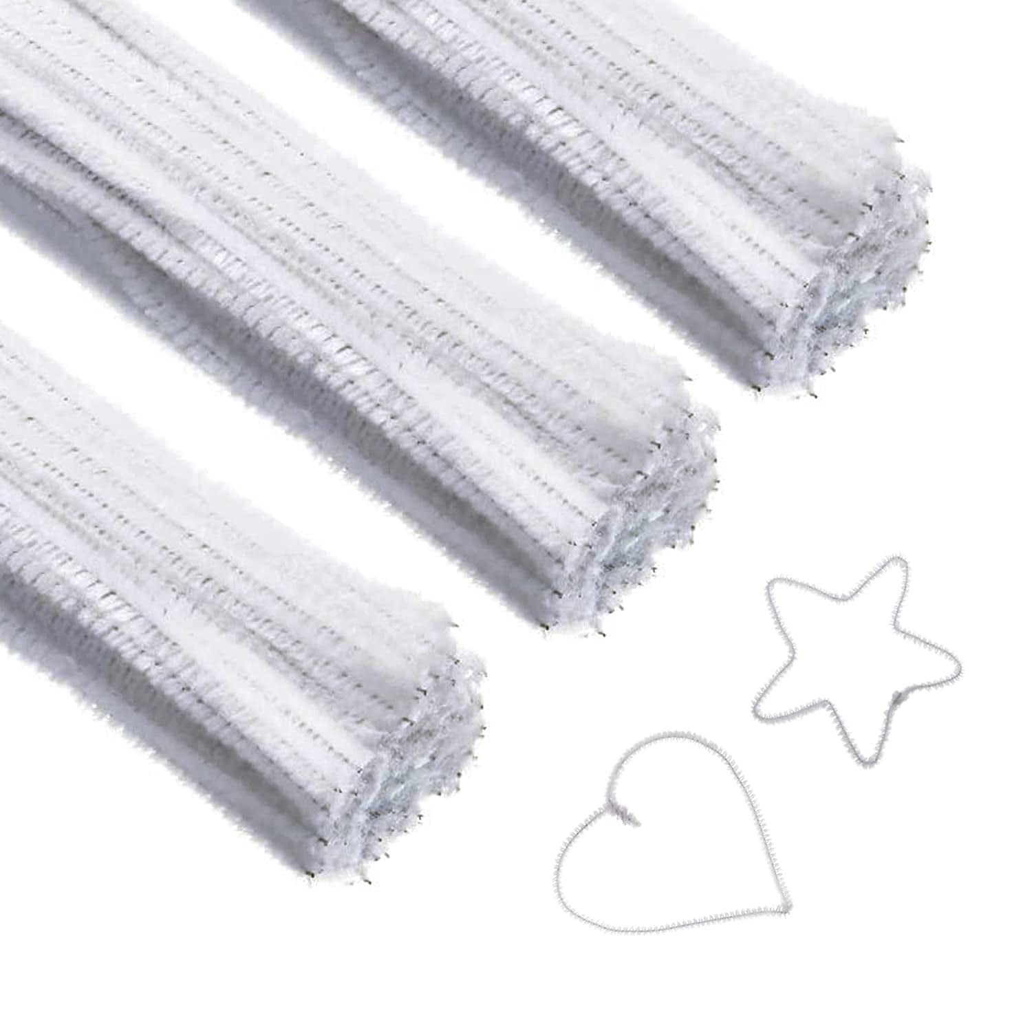 Craft Pipe Cleaners 300 PCS White Chenille Stem 6MM x 12 Inch Twistable  Stems Children's Bendable Sculpting Sticks for Crafts and Arts (300, White)  