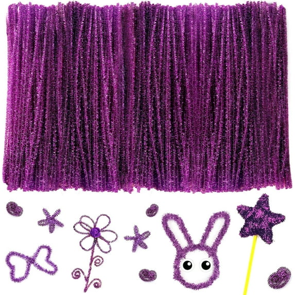 Pipe Cleaners Craft Chenille Stems 100 Pcs Chenille Cleaners Kids Fuzzy Sticks for DIY Art Creative Crafts Decorations, 6 mm x 12 Inch, Assorted Colors (Purple)