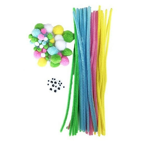 Pipe Cleaners Easter Themed Crafting Chenille Stems Googly Eyes Pompoms DIY Craft Set (102 Piece)
