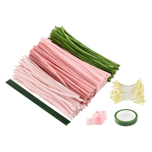 Pipe Cleaners kit ,Pipe Cleaners Craft, Pipe Cleaner Flowers for Crafting,Chenille Stems Flowers Craft kit,Ribbon, Tape,DIY Art and Craft Projects Creative Gift,Fluffy Yarn for Flower Making(Pink)