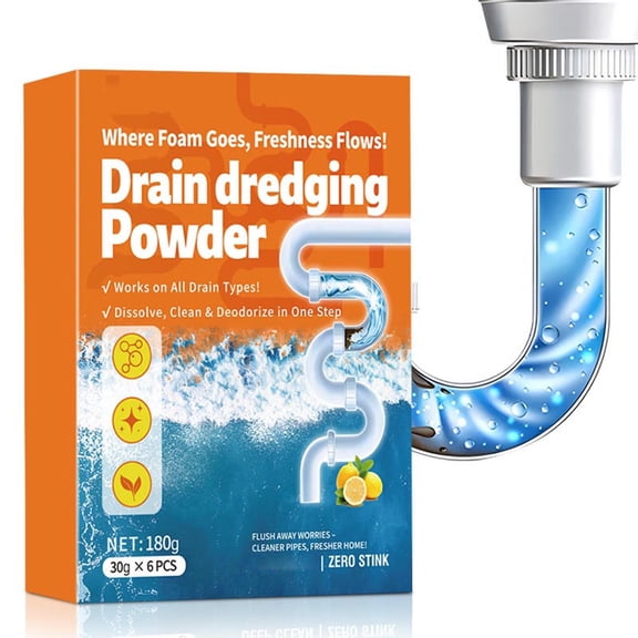Pipe Cleaning Powder Sewer Dredging Floor Oil Blockage Dissolving Deodorizer for Drains,Safe on PVC Metal Ceramic,Fast-Acting Powerful Clog Removal Odor Neutralizer Household Use-Orange
