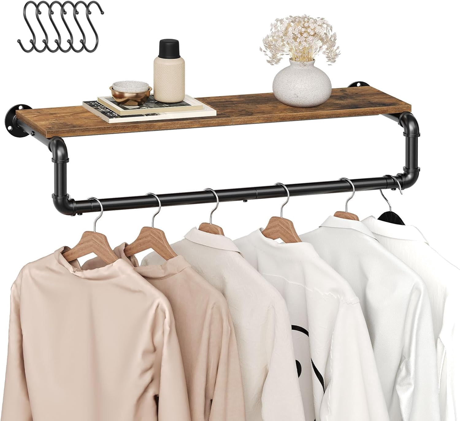 Pipe Clothes Rack, 31.5 in Wall Mounted Garment Rack with Top Shelf ...