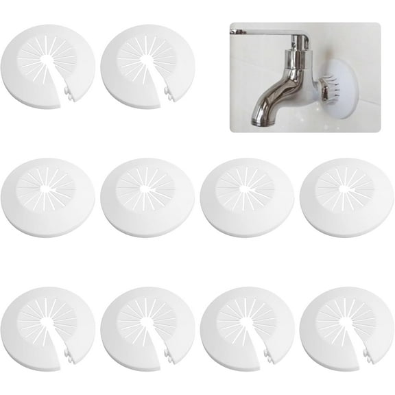 Pipe Cover 10Pcs Plastic Round Wall Pipe Cover for Bathroom White Pipe Collar Cover Decoration Adjustable Radiator Escutcheon Fit for Outer Diameter 15mm-45mm Wall Pipe Tube Decoration