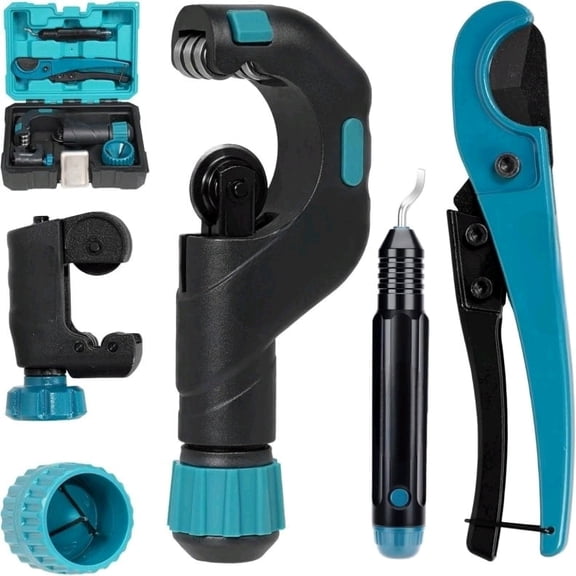 Pipe Cutter Tool 1/8"- 2", Heavy-Duty Copper Tube Cutters, PEX Pipe Cutter, Deburring Tool & Pipe Reamer, 5PCS Tube Cutting Set for Copper, Aluminum, PEX, PVC, with Blow Molded Case
