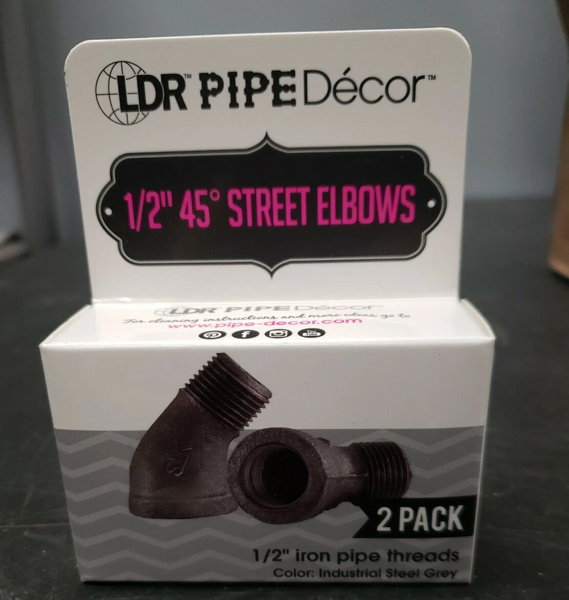 Pipe Decor 1/2 In. Dia. Fpt 45 Deg. Malleable Iron - Street Elbow 2Pk