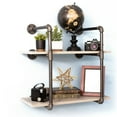 thumbnail image 1 of Pipe-Decor.com Rustic Industrial Floating Shelving Distressed Aged Wood and Iron Pipes 2 tier Wall Mounted Hanging Shelf, 1 of 10