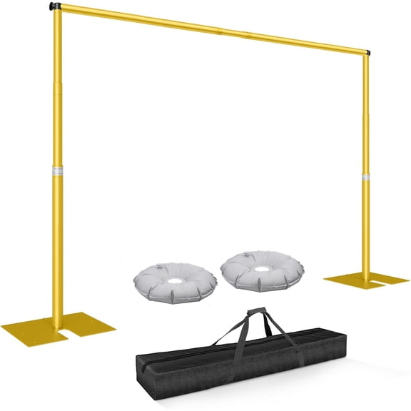 Pipe and Drape Backdrop Stand Kit 7x10ft, Heavy Duty Back Drop Adjustable Stand with Carry Bag, Metal Background Frame for Parties Wedding Birthday Decoration Photography Photo Booth Video - Gold