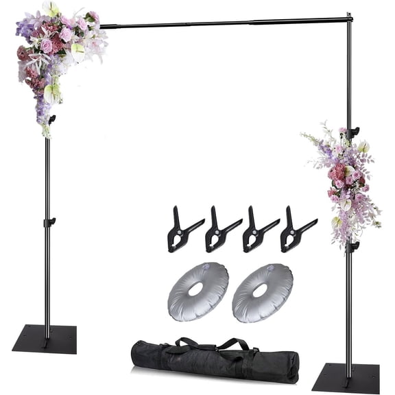 Pipe and Drape Photography Backdrop Stand Kit Adjustable Photo Background Stand 10ft x 6.5ft with Metal Base for Parties Weddings Birthday Party Events Photo Booth